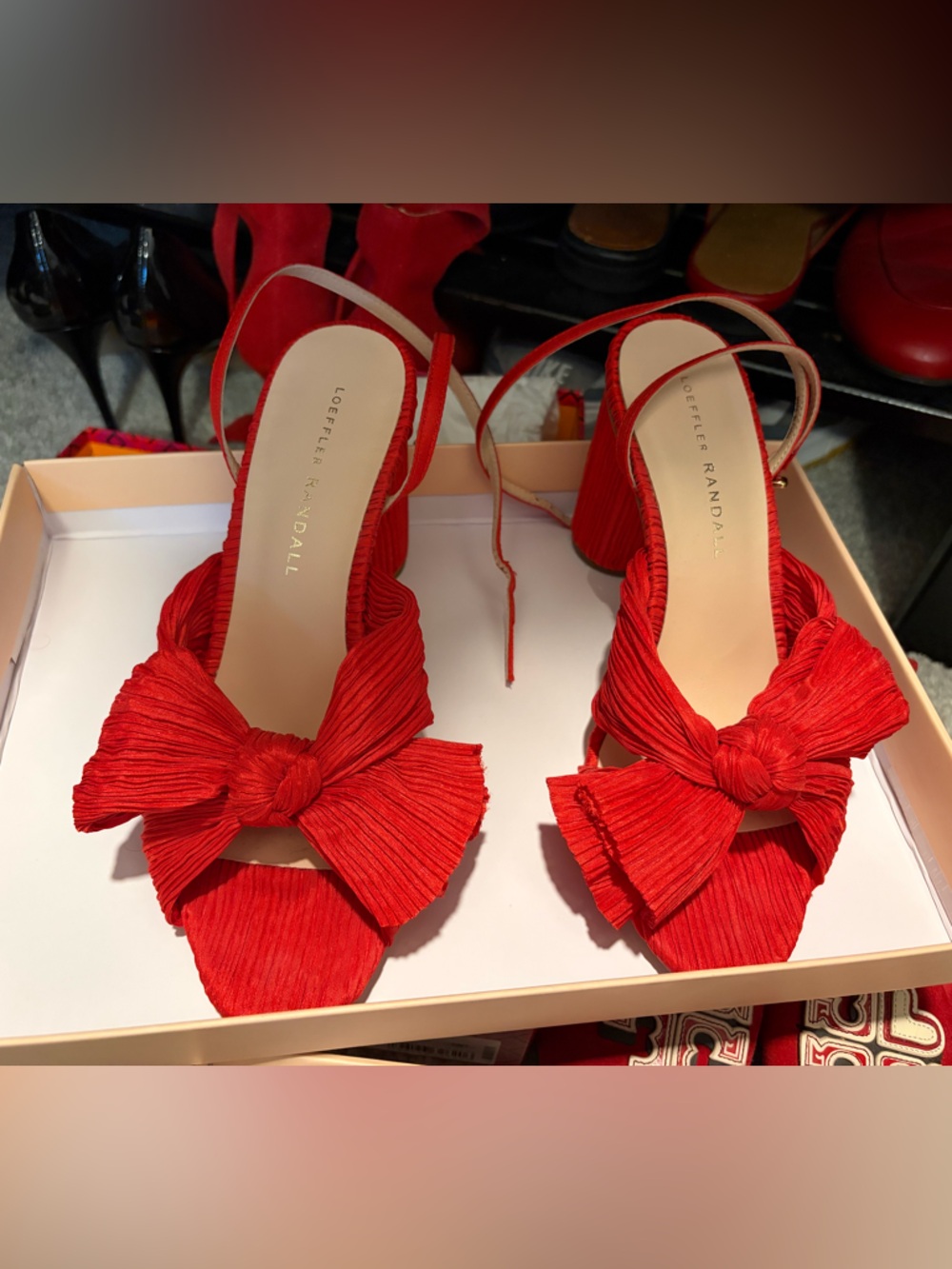 Loeffler Randall Camellia Red Bow Slingback Block Heel Sandals size 6.5